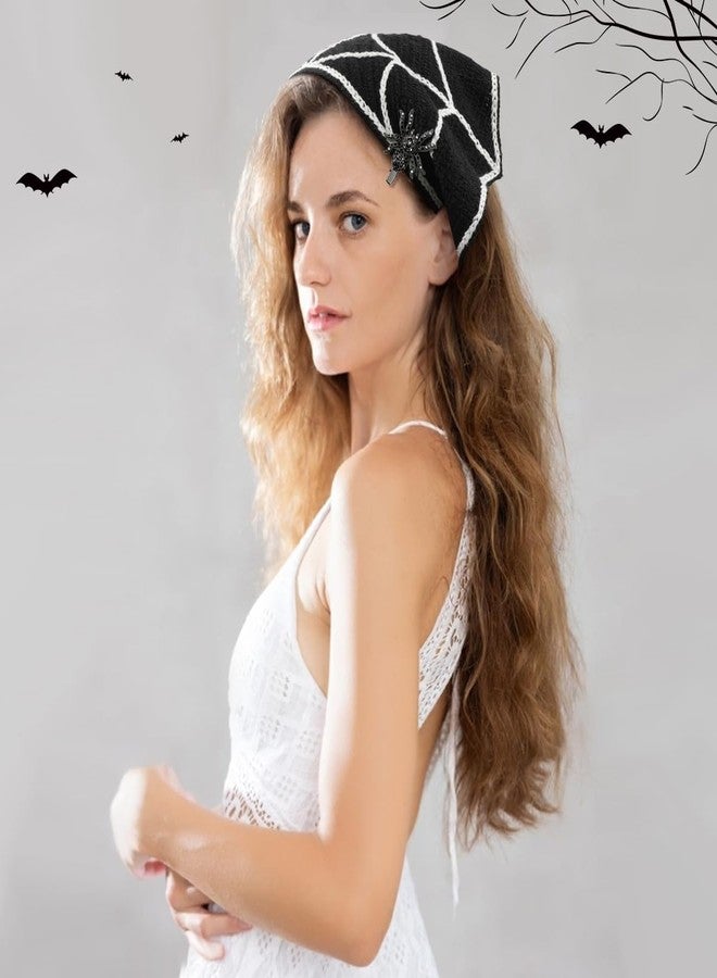 Xyulaan Gothic Cotton Headbands for Women, Spooky Crochet Bandana Knitted Headband with Gothic Hair Accessories Halloween, Wicked Hair Spider Rhinestone Barrettes Triangle Scarf Alternative Accessories - Image 3